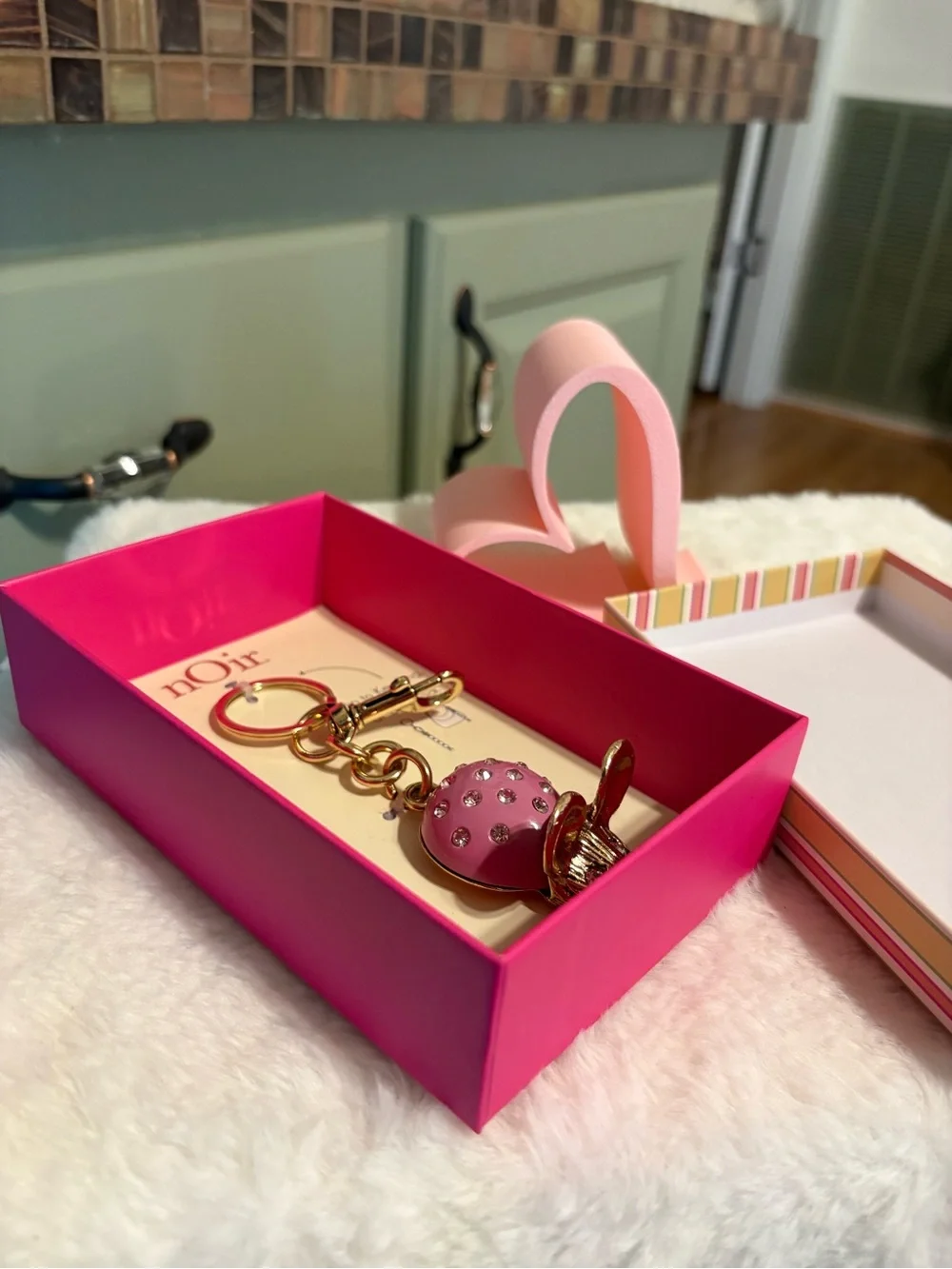 nOir Jewelry Pink Crystal Mouse Bag Charm with Gold Hardware